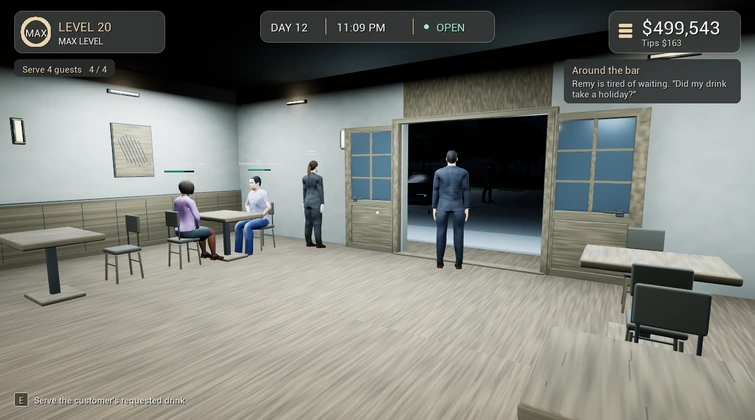 Actual Last Call gameplay showing customers and the double entrance